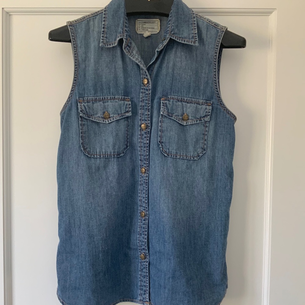 Current Elliott Sleeveless Premium Denim Button Down Top Size 0